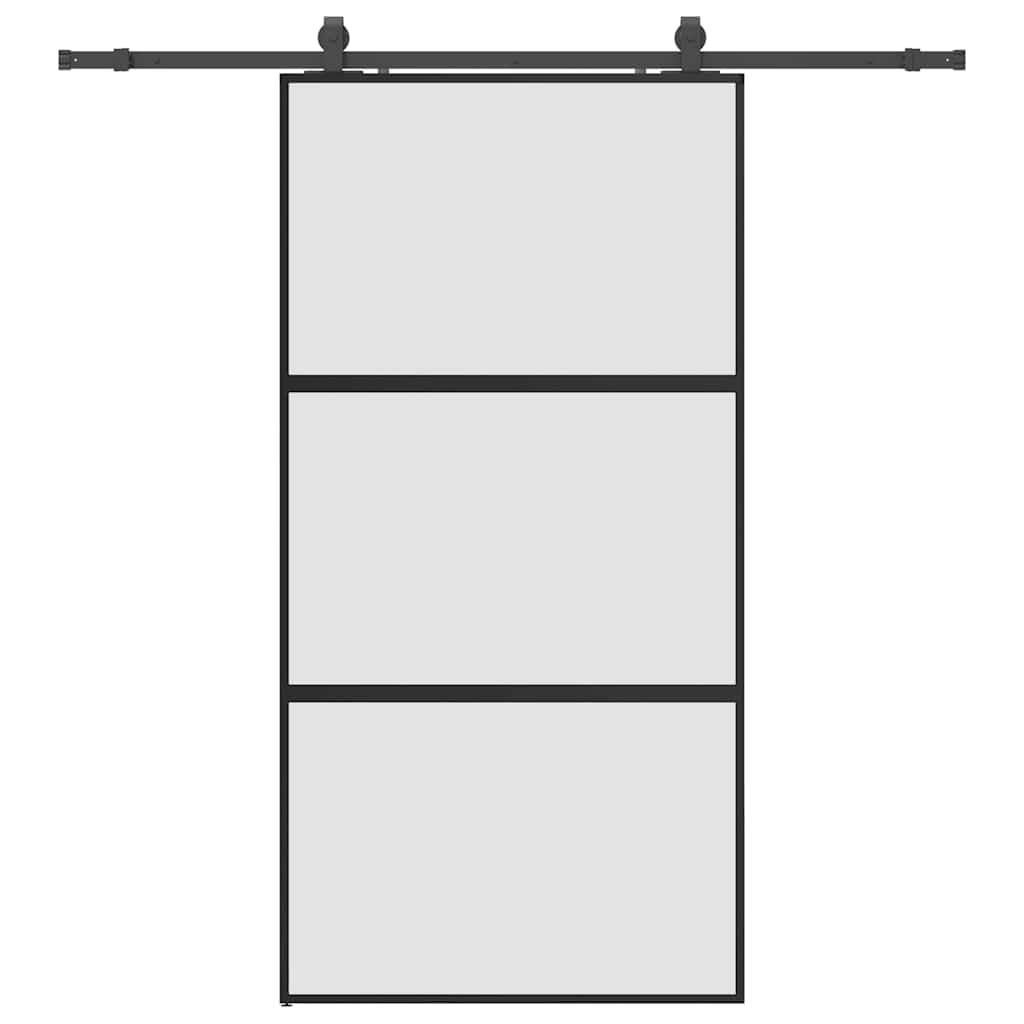 Schiebetür mit Beschlag Schwarz 76x205 cm Hartglas