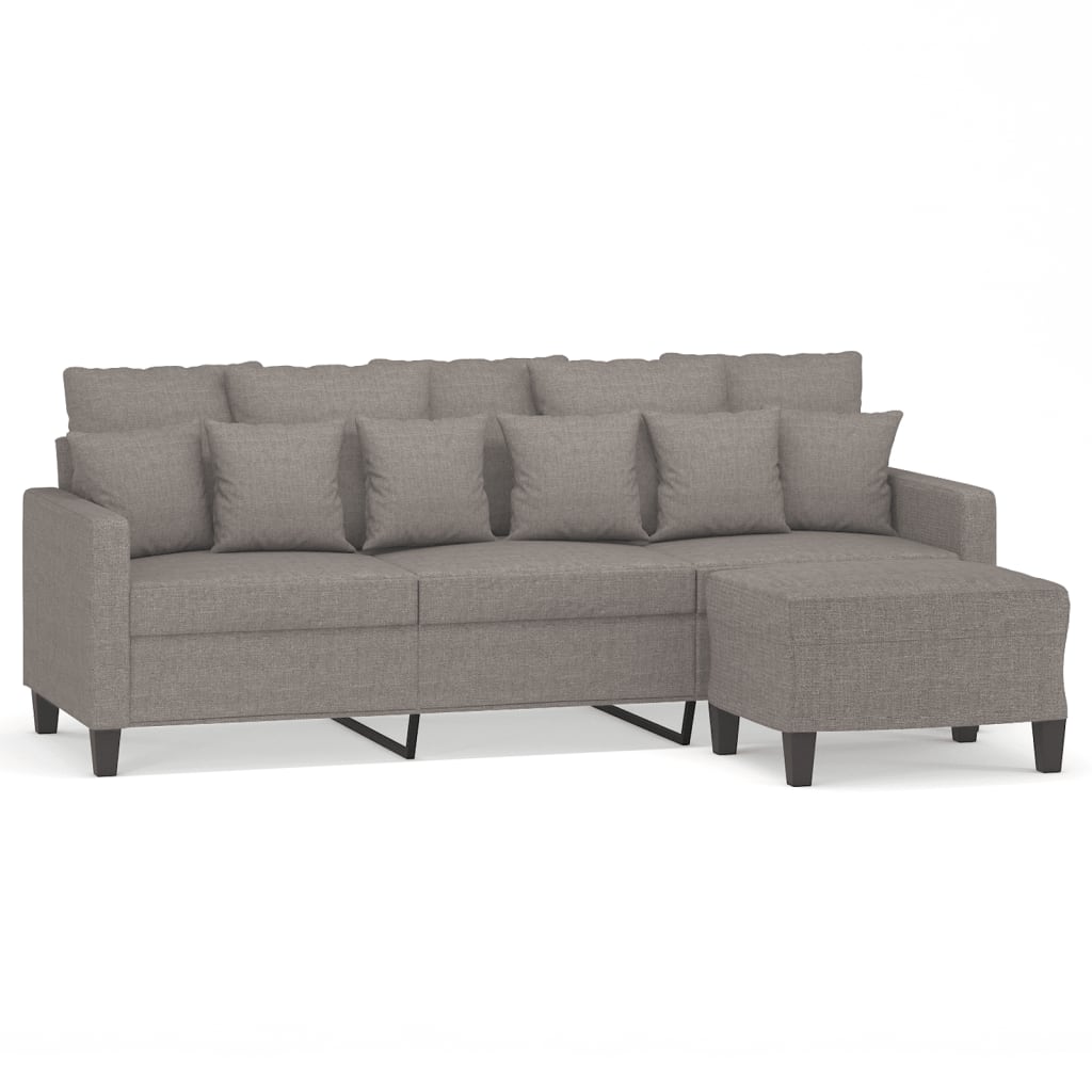 3-Sitzer-Sofa mit Hocker Creme 180 cm Stoff