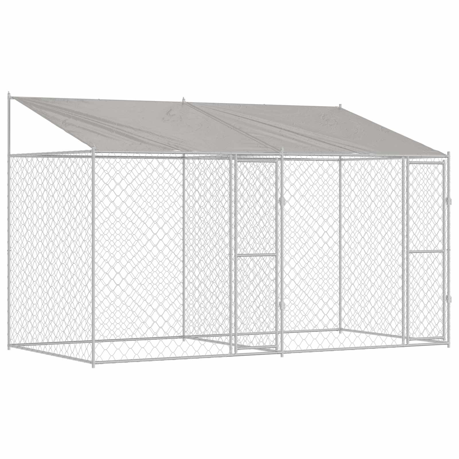 Hundezwinger mit Dach und Tür Grau 2x2x2 m Verzinkter Stahl