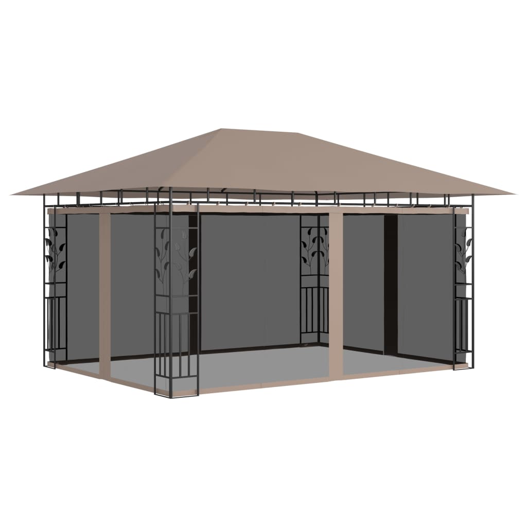 Pavillon mit Moskitonetz & LED-Lichterkette 3x3x2,73m Cremeweiß