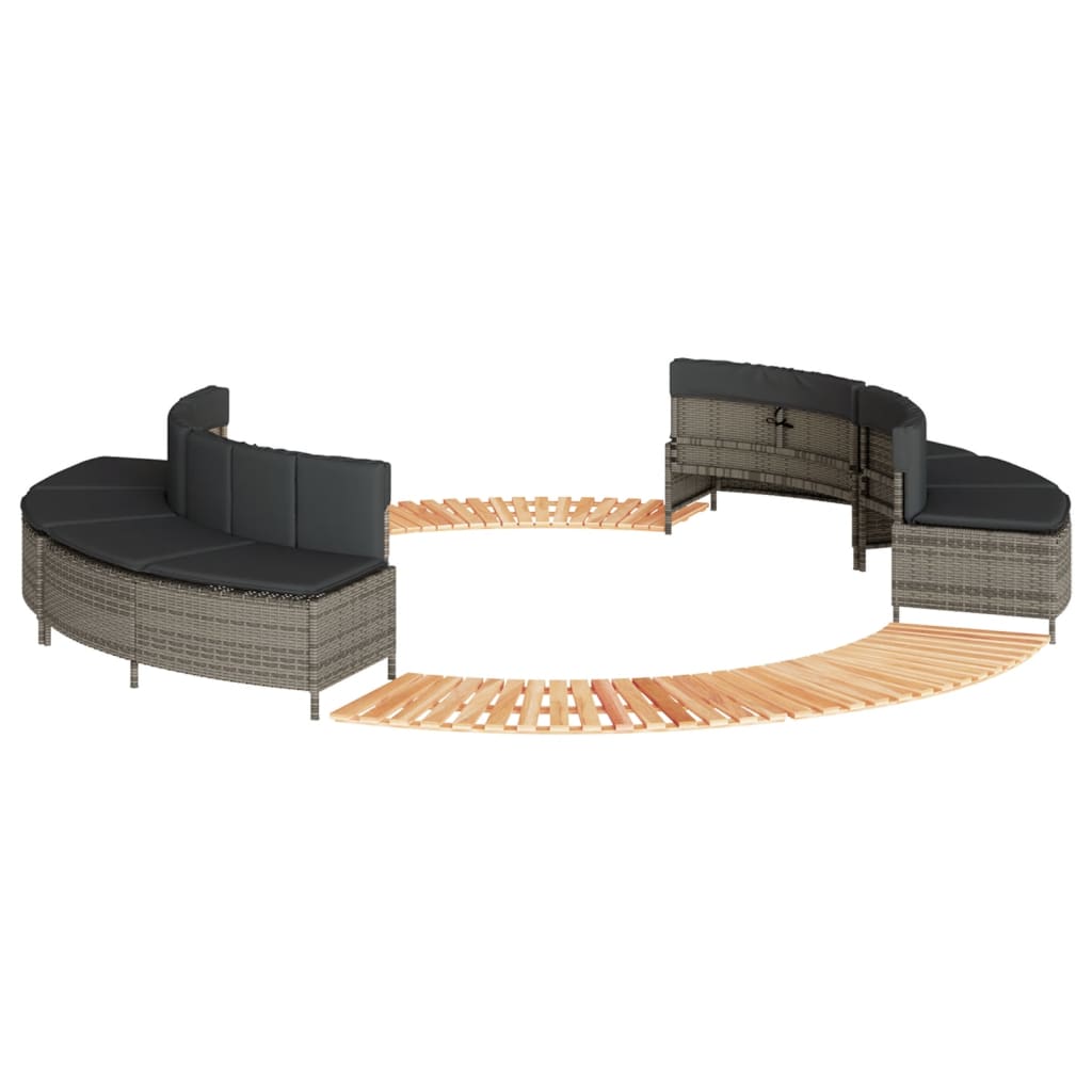 Whirlpool-Umrandung Schwarz Poly-Rattan und Massivholz Akazie