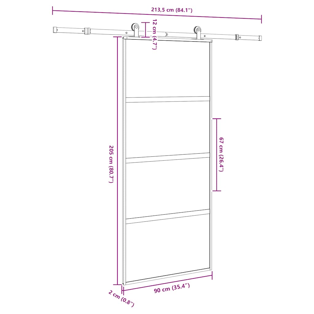 Schiebetür mit Beschlag 76x205 cm ESG-Glas & Aluminium