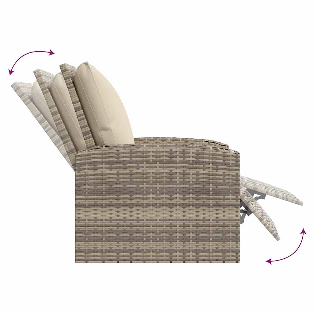 Gartensessel Verstellbar mit Kissen Hellbraun Poly Rattan