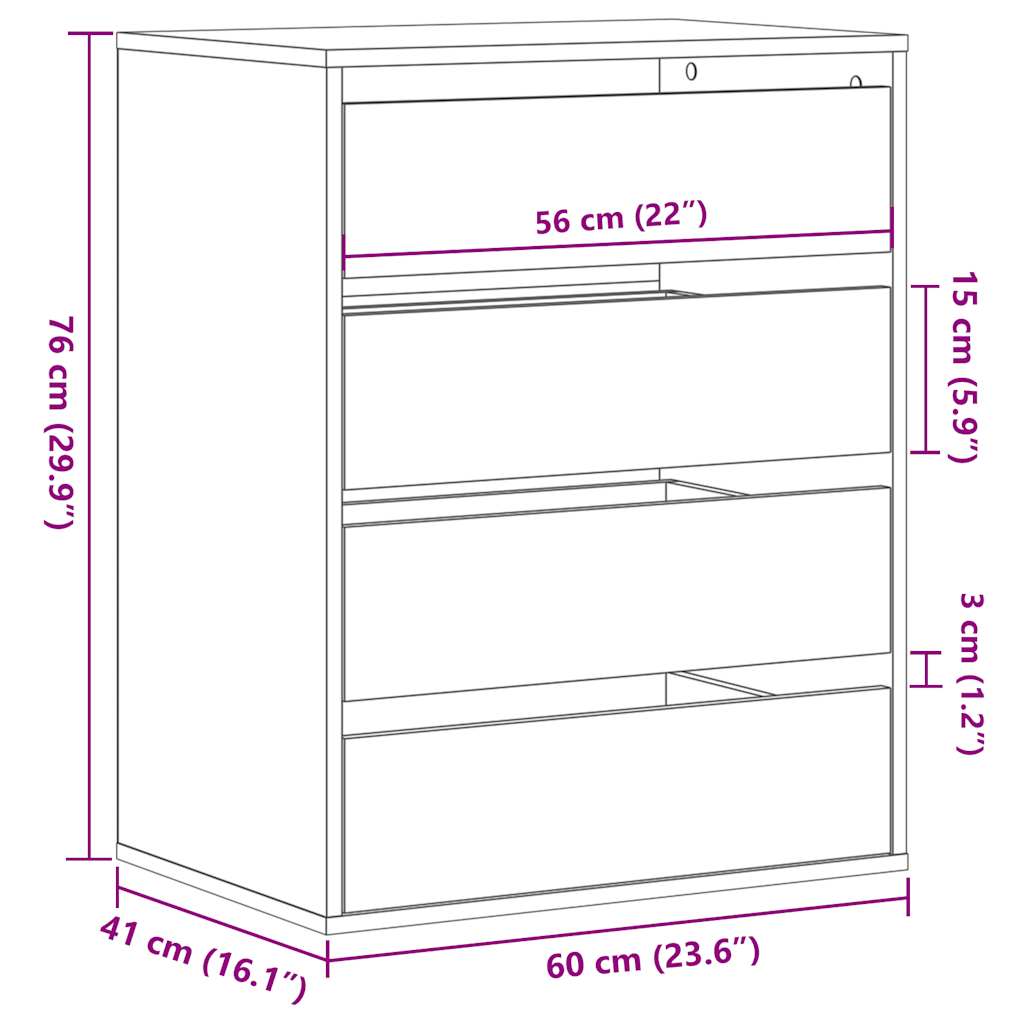 Schubladenschrank Schwarz Eichen-Optik 41 x 40 x 58 cm