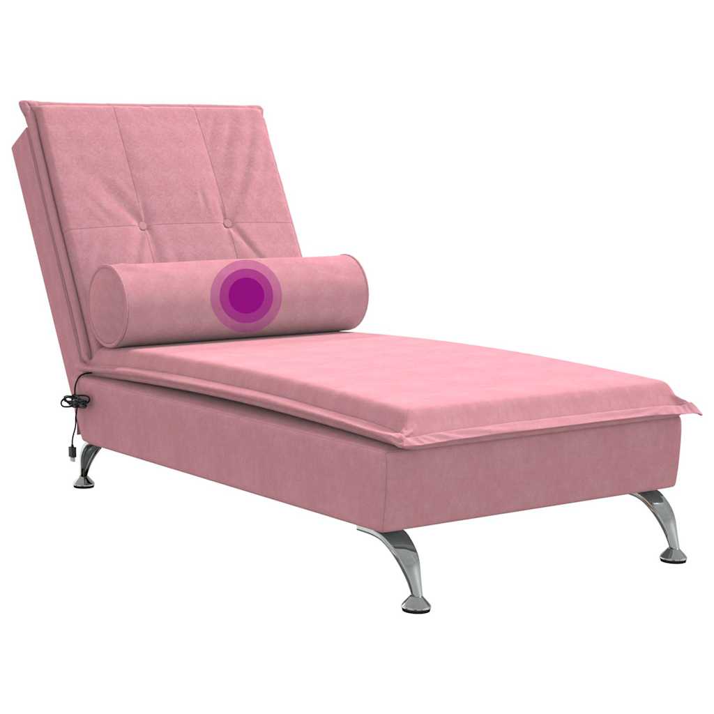 Massage-Chaiselongue mit Nackenrolle Hellgrau Samt