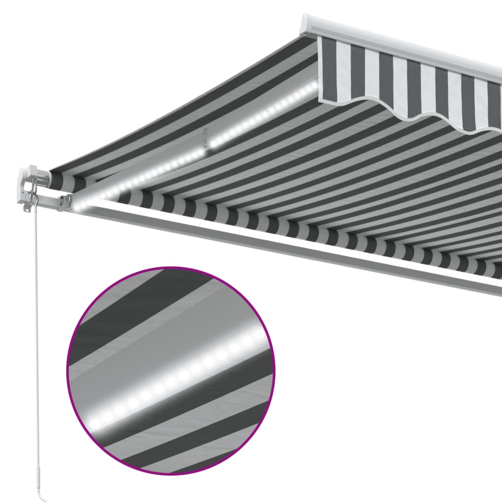 Markise Manuell Einziehbar mit LED 300x250 cm Blau und Weiß