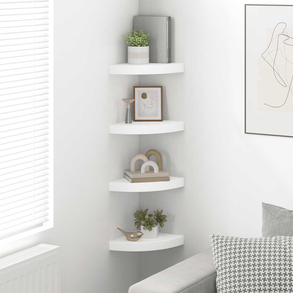 Schwebende Eckregale 2 Stk. Hochglanz-Weiß 25x25x3,8 cm MDF
