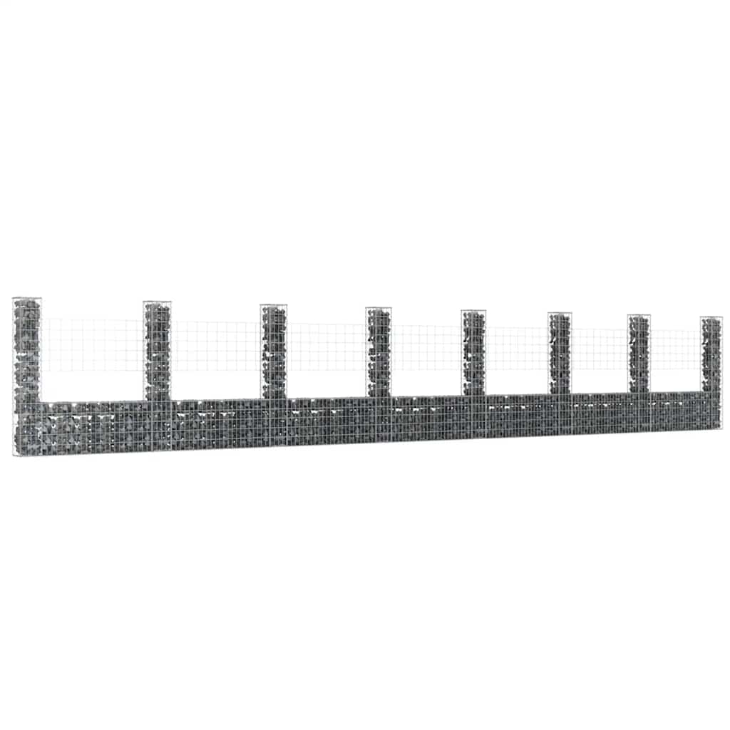 Gabionenkorb U-Form mit 2 Säulen Eisen 140x20x150 cm