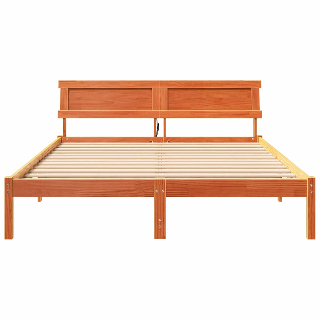 Bettgestell mit Kopfteil Braun 200 x 200 cm Massivholz Kiefer