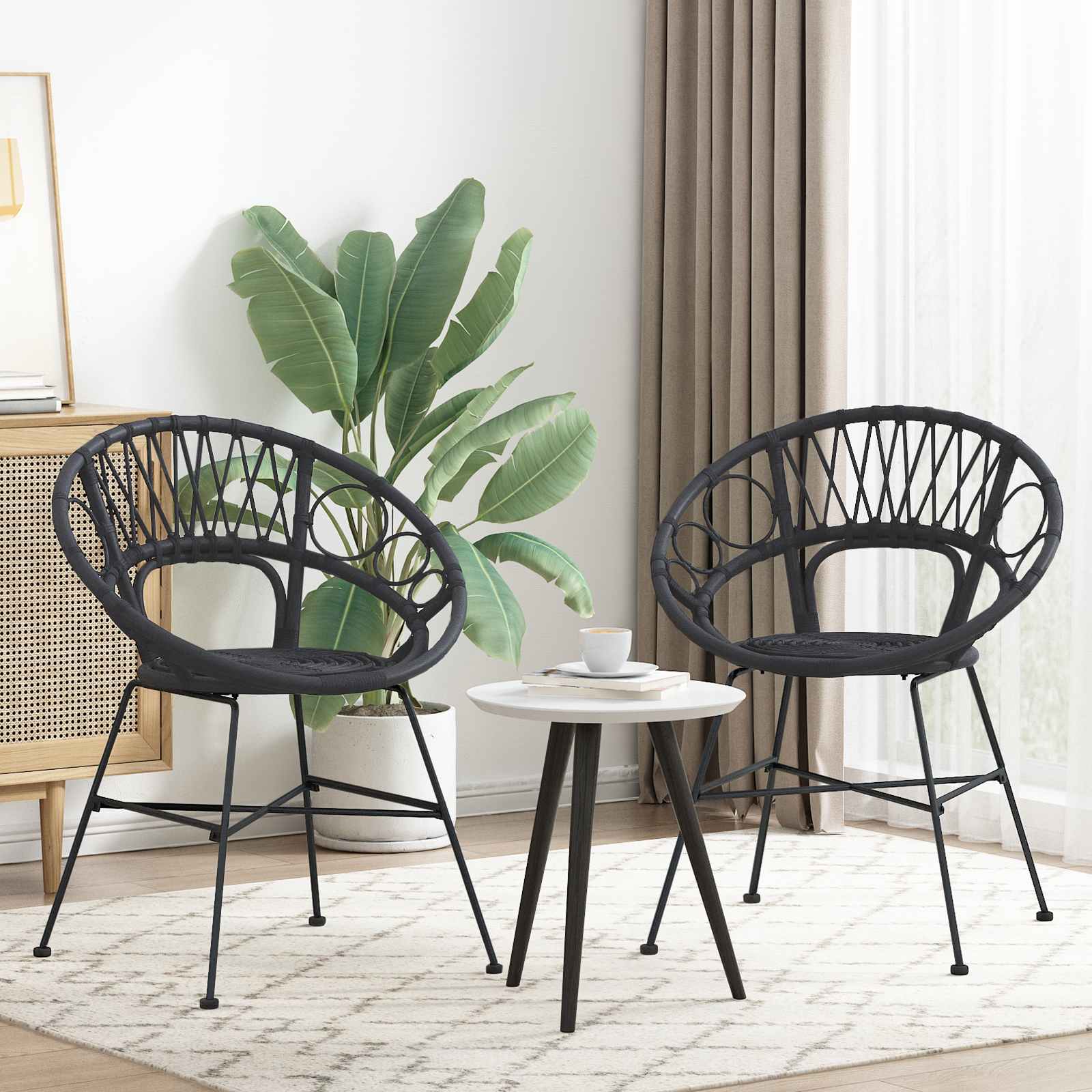 Esszimmerstuhl 2 pcs Rattan und Eisen Natur 54 x 65 x 82 cm