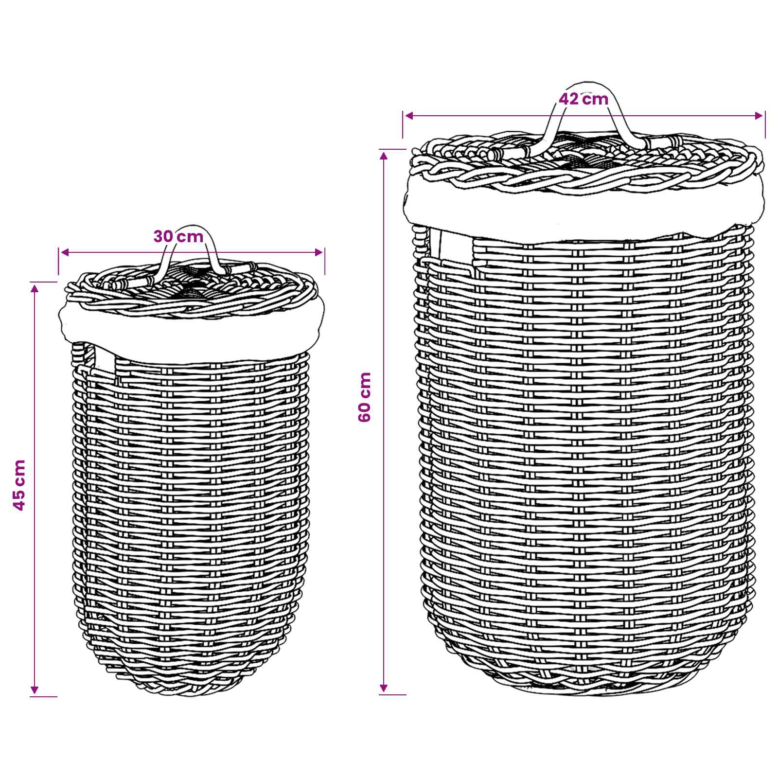 Wäschekorb mit Deckel 2 pcs Natürliches Grau Kubu Rattan