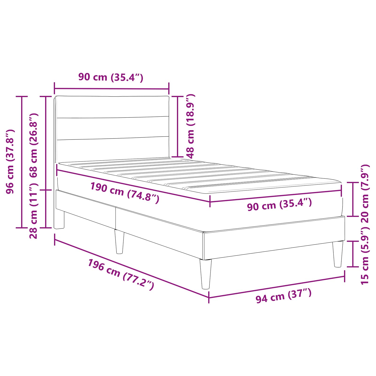 Bettrahmen Hellgrau 80 x 200 cm Polyester