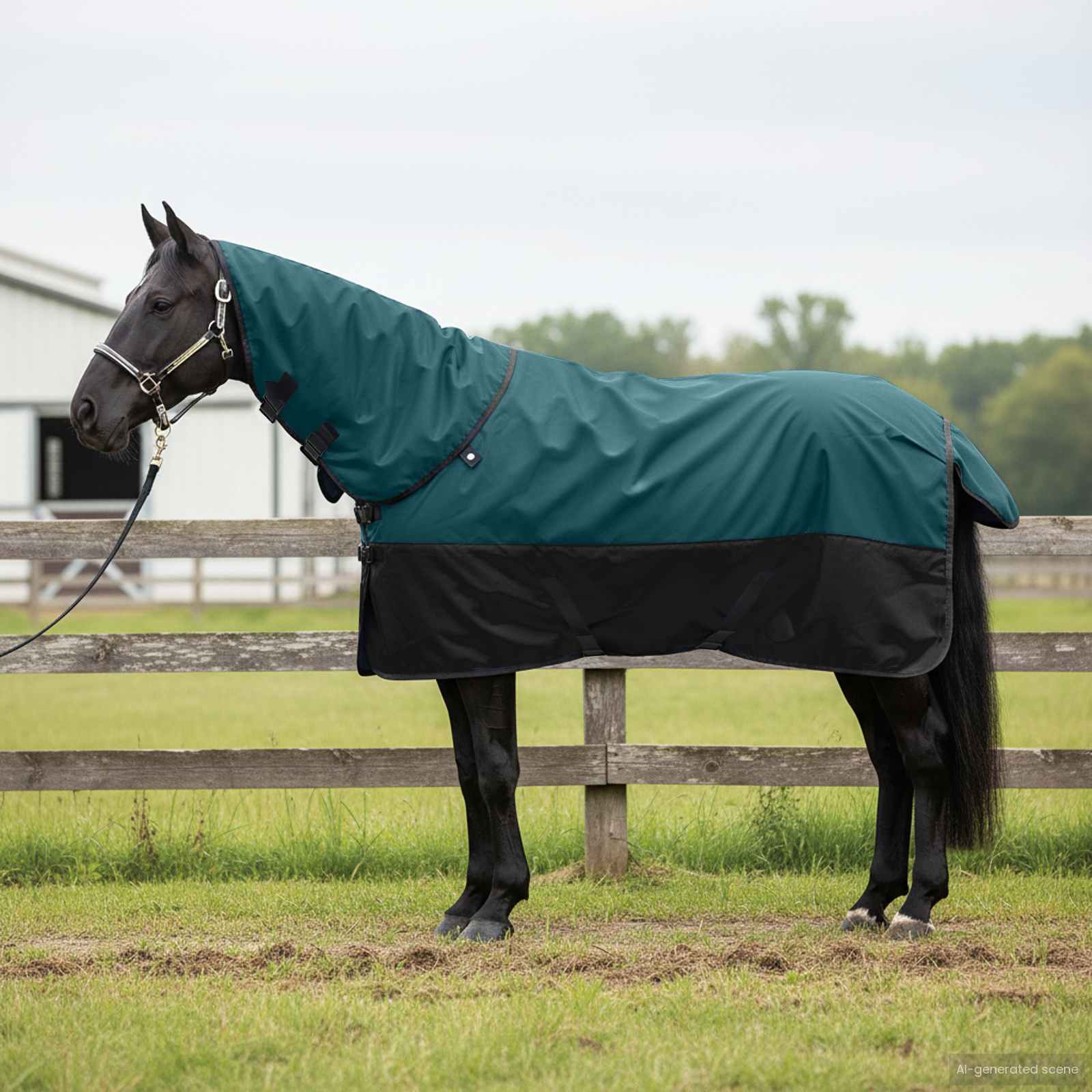 Pferdedecke Dunkelgrün und Schwarz 75 cm Polyester