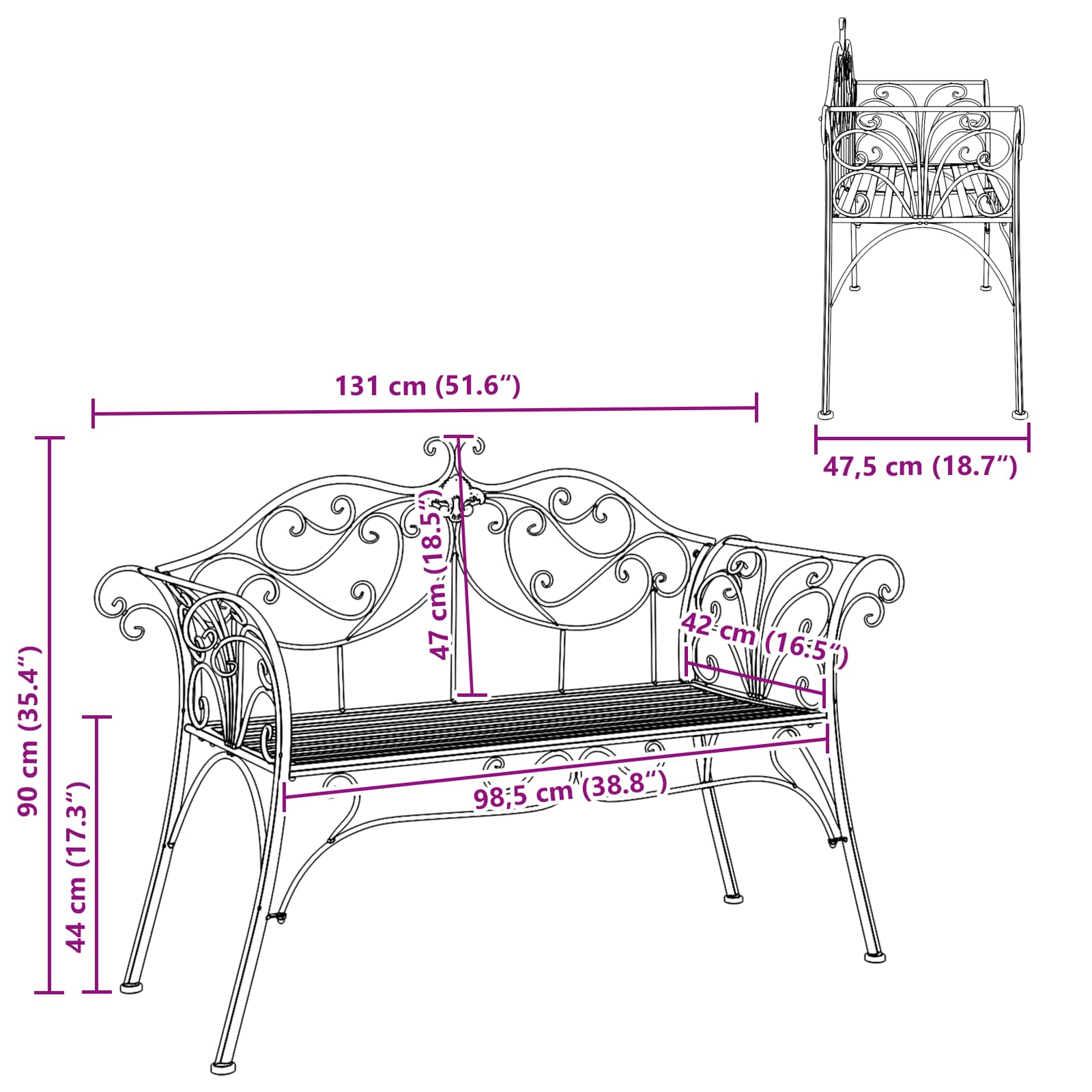 Gartenbank 2-Sitzanzahl 114 x 56,5 x 90 cm Stahl Silber Grau