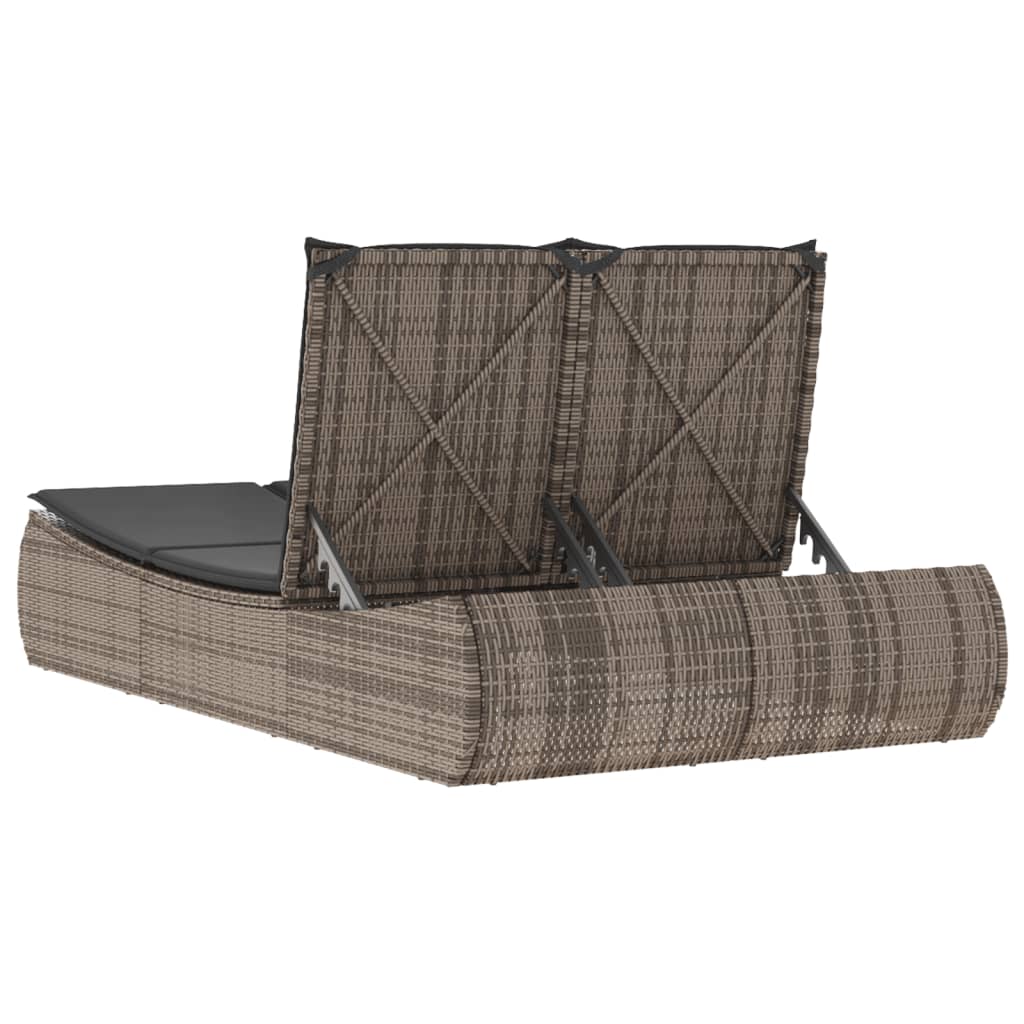 Doppel-Sonnenliege mit Kissen Schwarz Poly Rattan