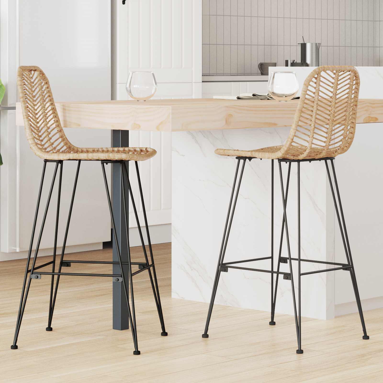 Barstuhl 2 pcs 44,5 x 54,5 x 97,5 cm Rattan und Eisen