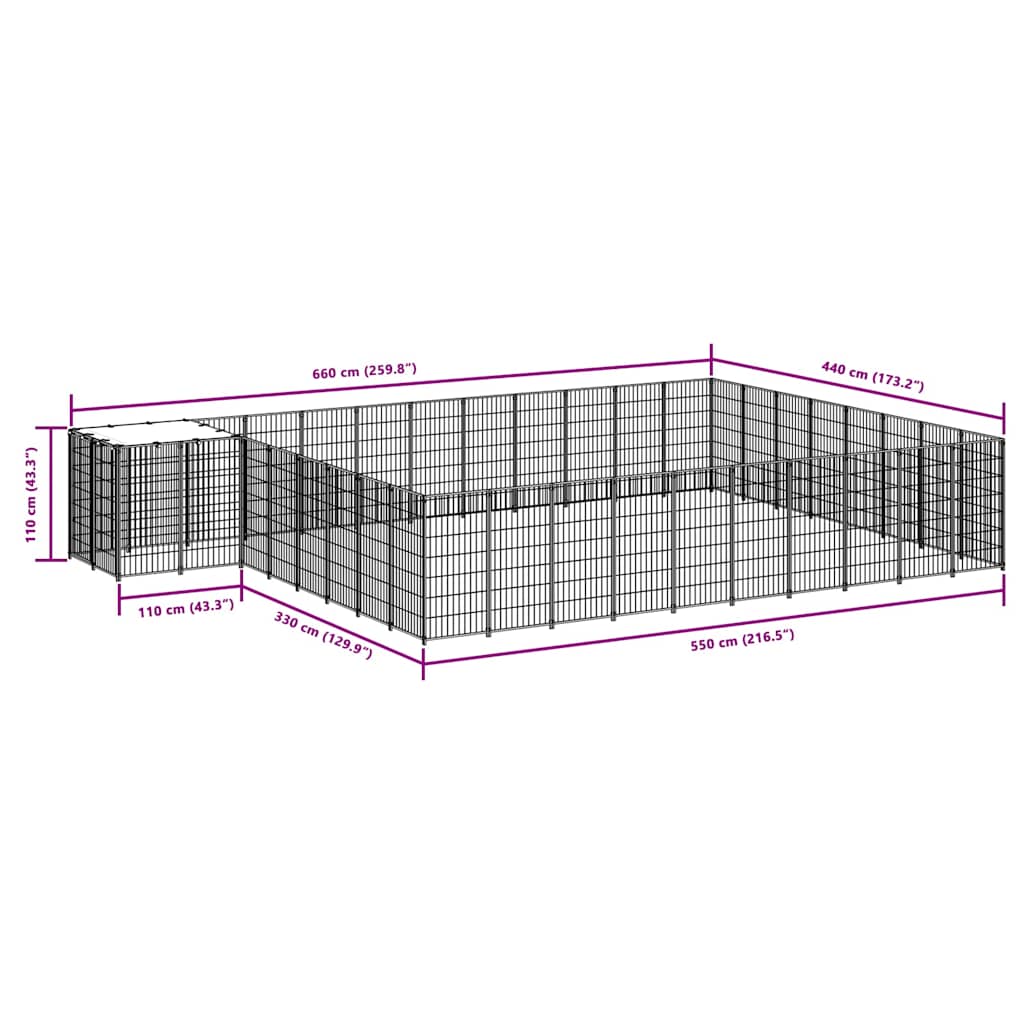 Hundezwinger Schwarz 6,05 m² Stahl