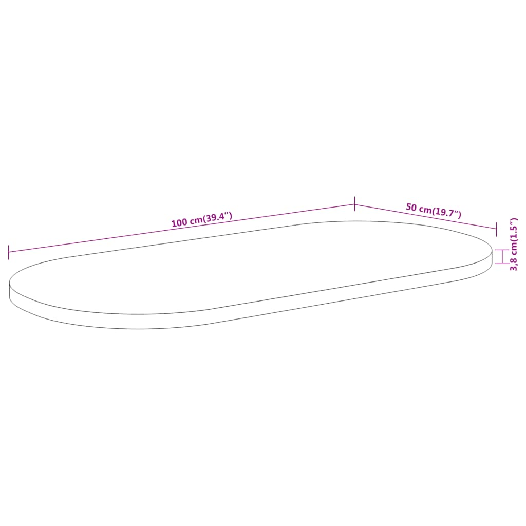 Tischplatte 110x40x2,5 cm Oval Massivholz Mango