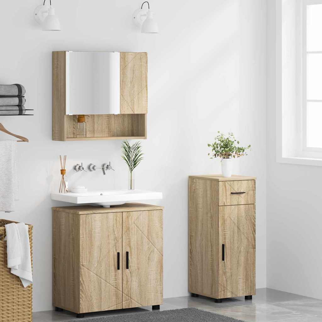 Badezimmermöbel-Set mit Tür 3 pcs Weiß Holzwerkstoff & Metall