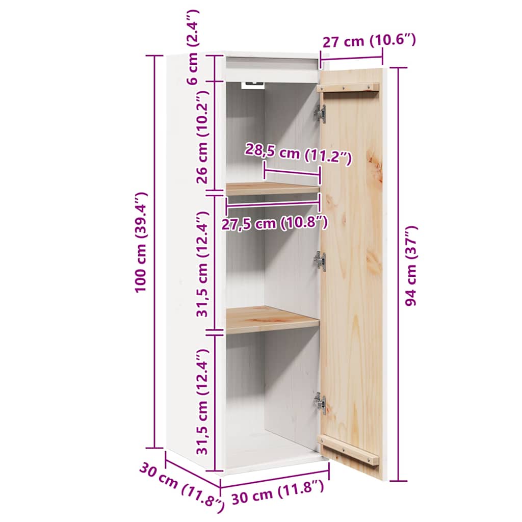 Wandschrank 30x30x100 cm Massivholz Kiefer