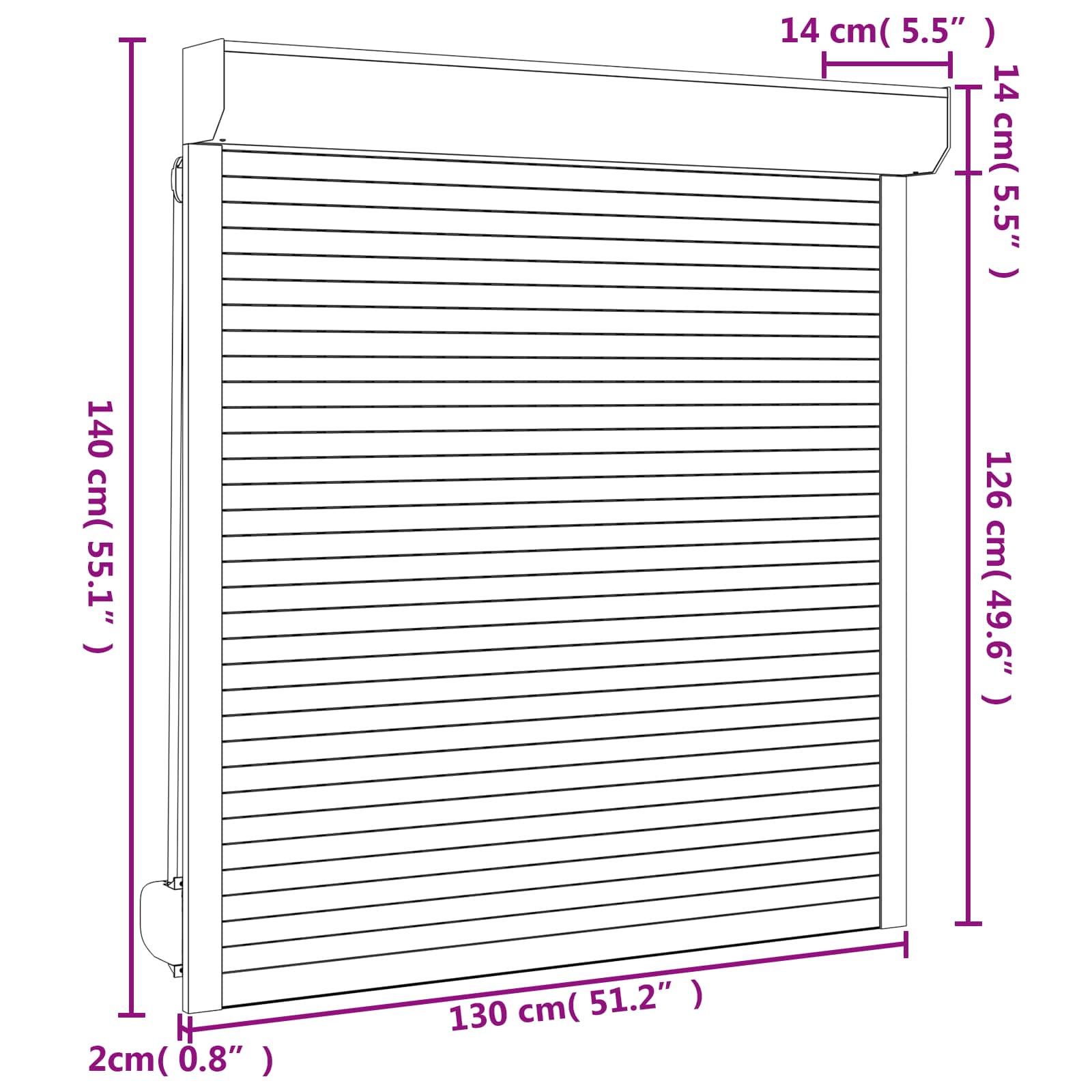 Rollladen Weiß 70 x 100 cm Aluminium und Polyurethan
