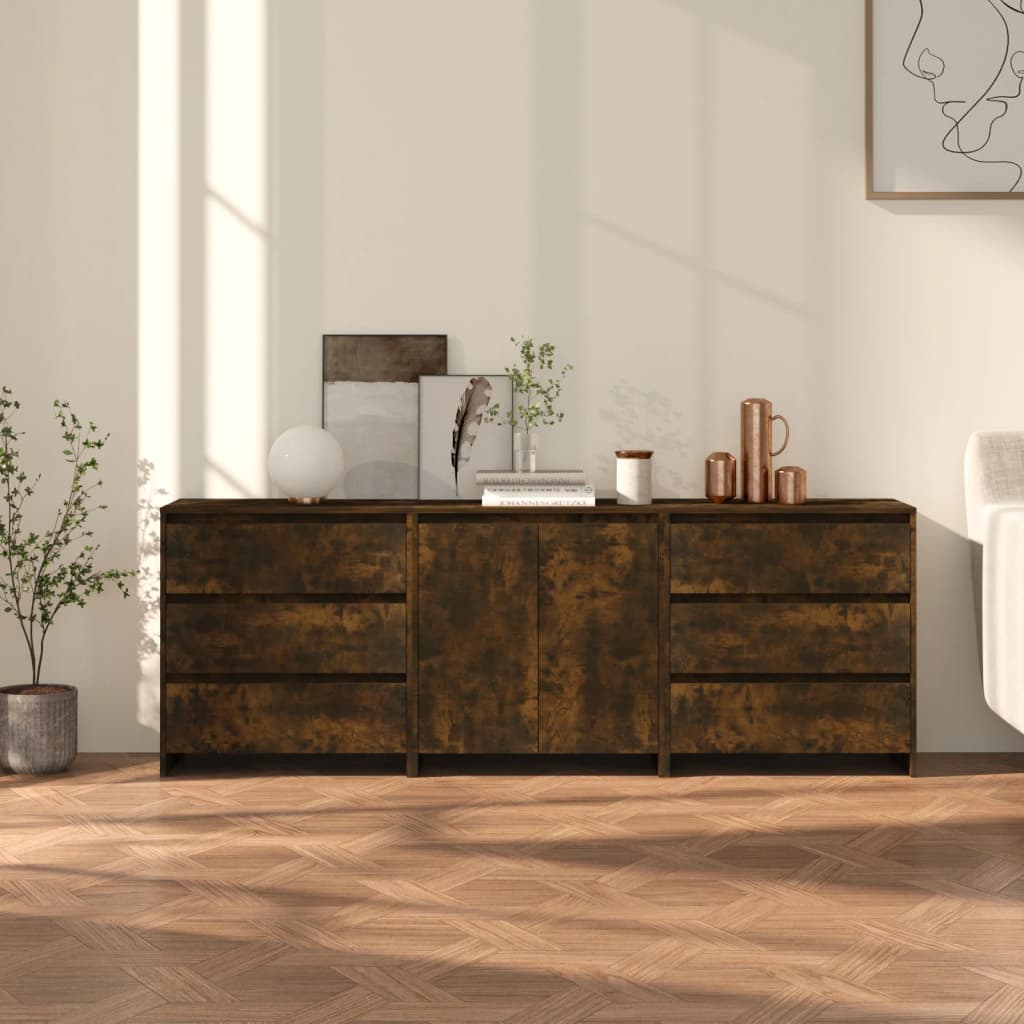 3-tlg. Sideboard Weiß Holzwerkstoff