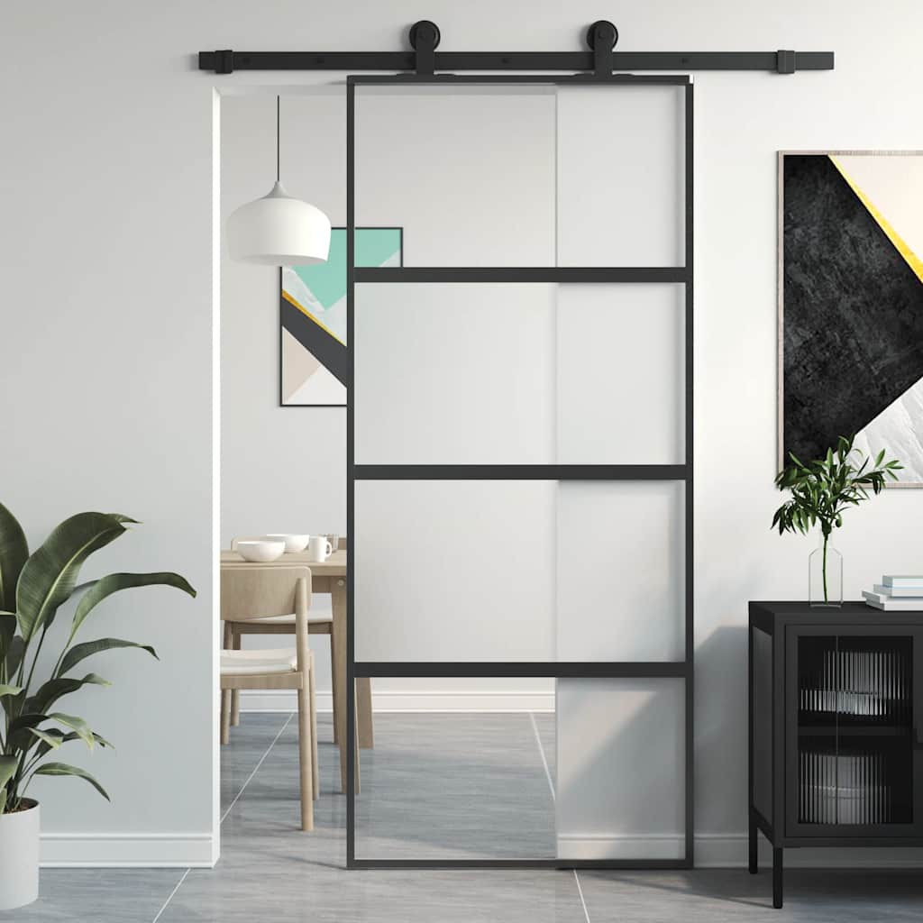 Schiebetür Aluminium und ESG Glas 90x205 cm Schwarz