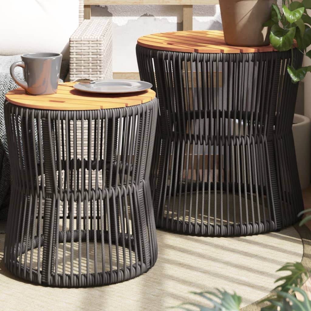 Garten-Beistelltische 2 Stk. mit Holzplatte Schwarz Poly Rattan