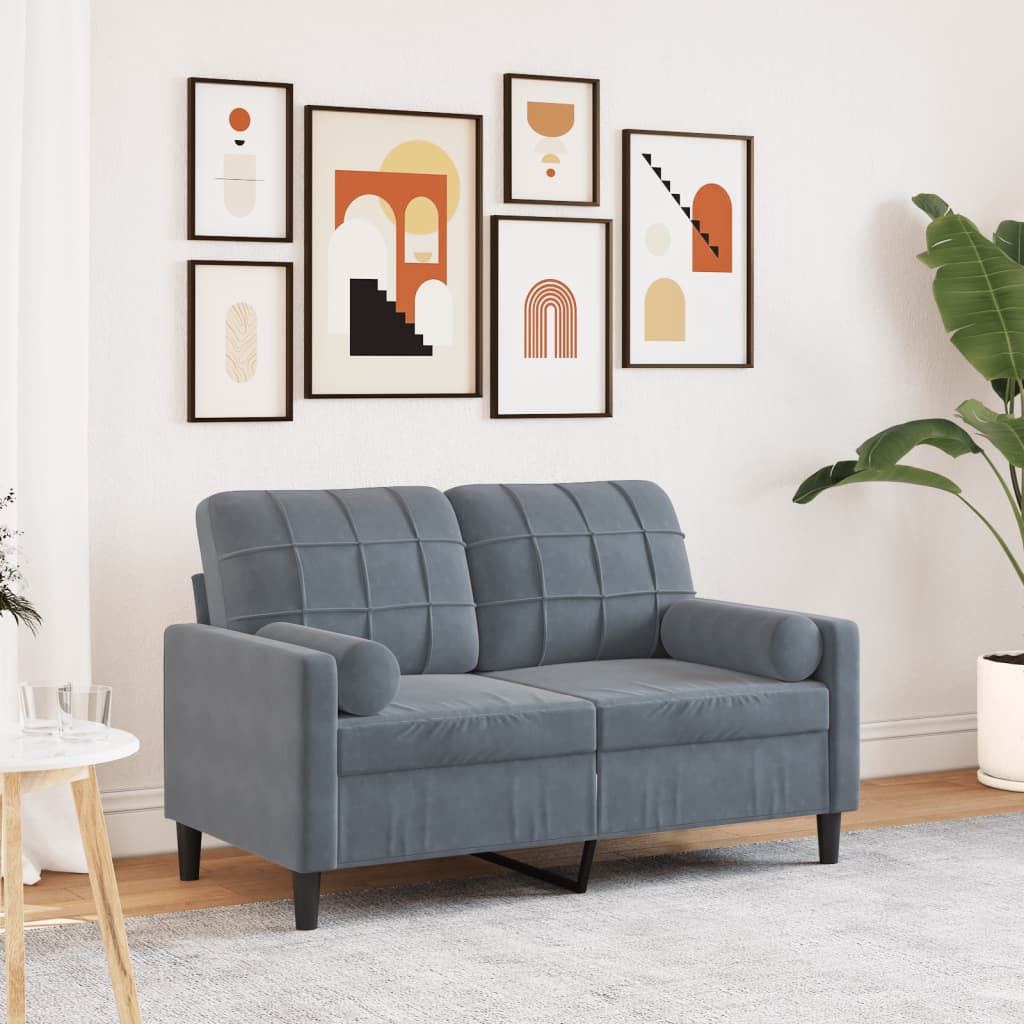 2-Sitzer-Sofa mit Zierkissen Hellgrau 120 cm Samt
