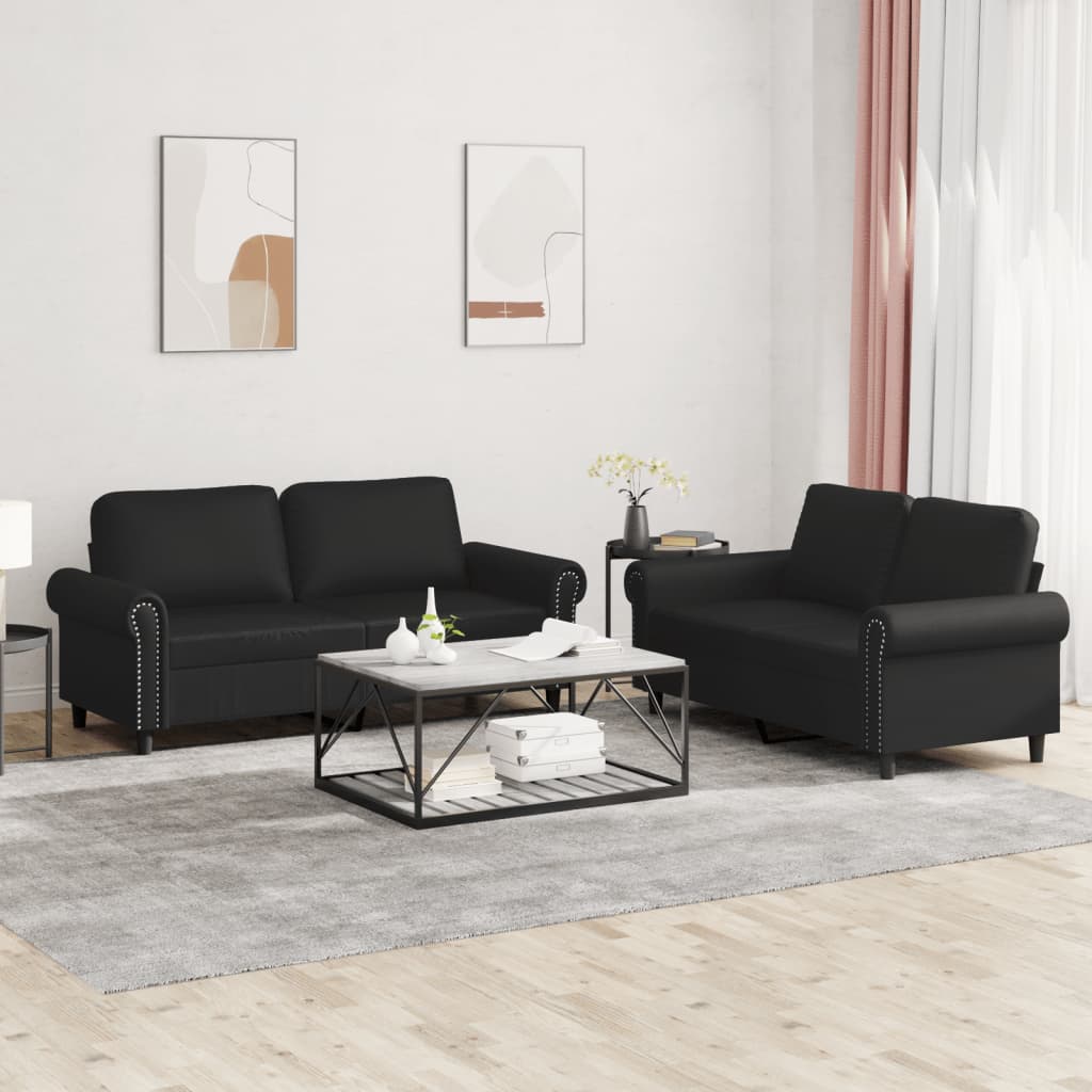 3-tlg. Sofagarnitur mit Kissen Creme Kunstleder