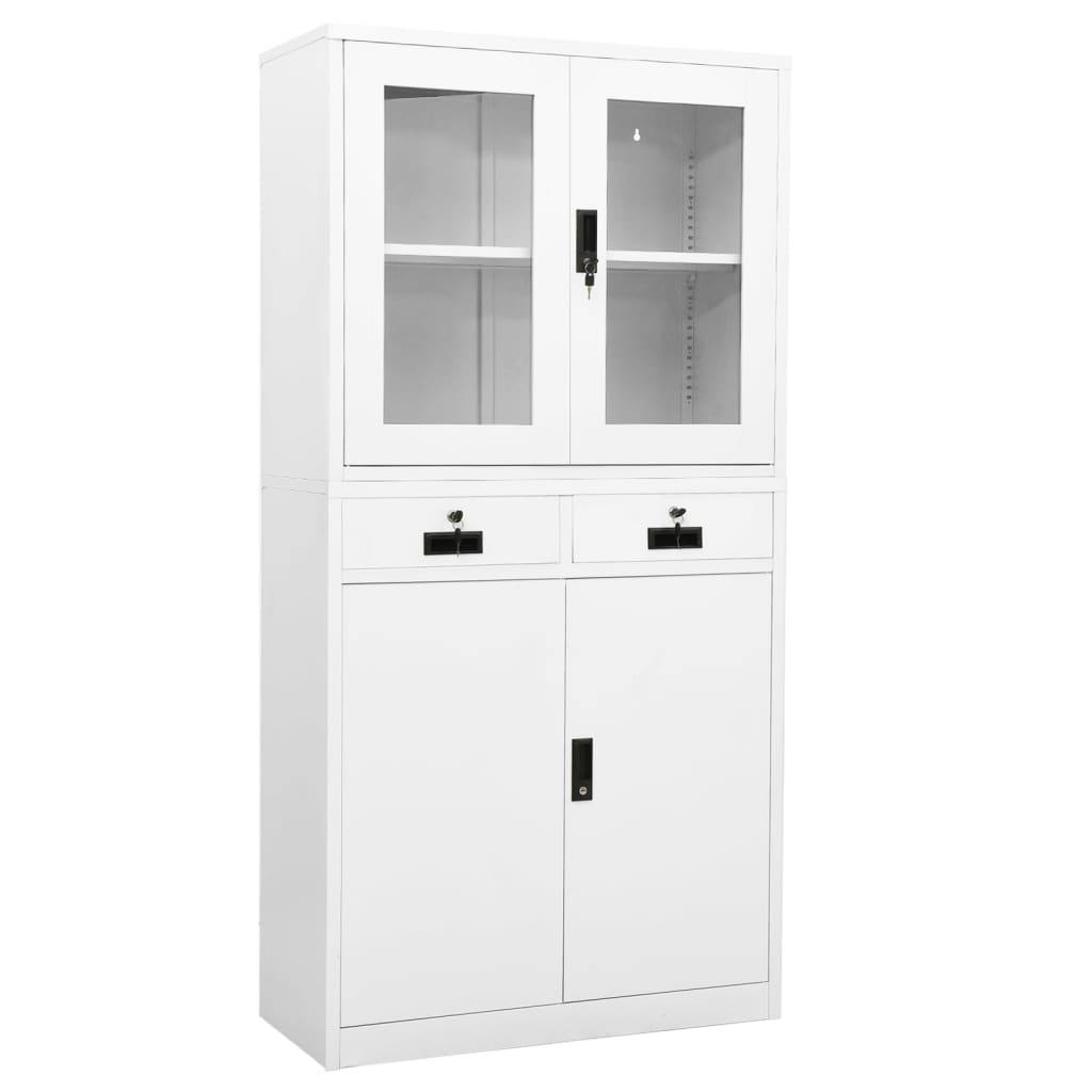 Büroschrank Hellgrau 90x40x180 cm Stahl und Gehärtetes Glas