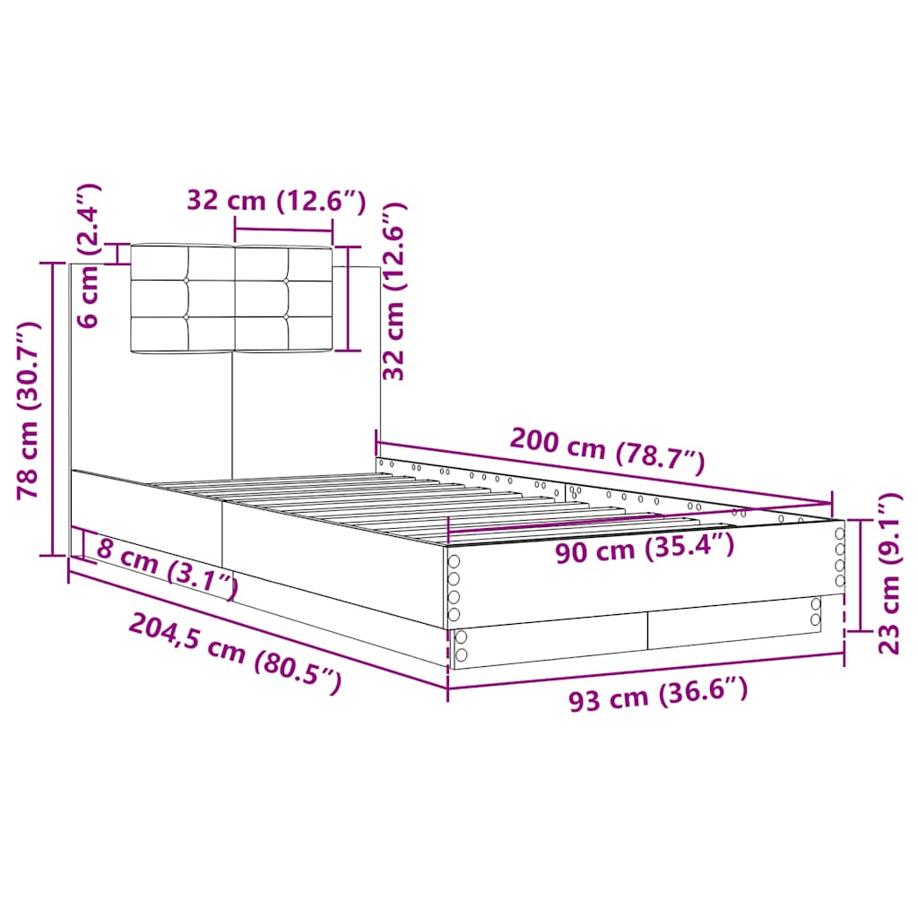 Bettgestell mit Kopfteil Grau Sonoma 180x200 cm Holzwerkstoff