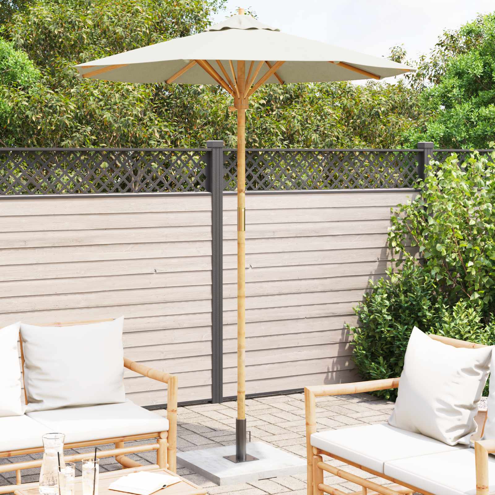 Garten-Sonnenschirm Cremeweiß Ø 150 x 210 cm Bambus