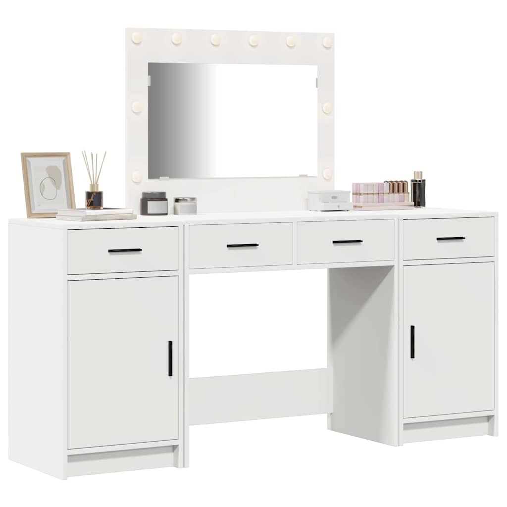Schminktisch mit Spiegelbeleuchtung 3 pcs Weiß Holzwerkstoff