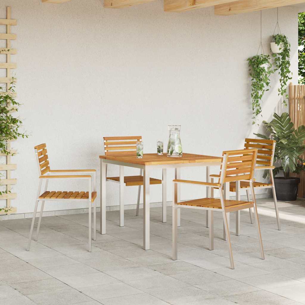 Gartenstuhl 6 pcs Massives Akazienholz und Edelstahl
