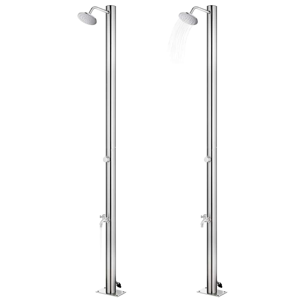 Gartendusche mit Grauer Bodenplatte 220 cm Edelstahl