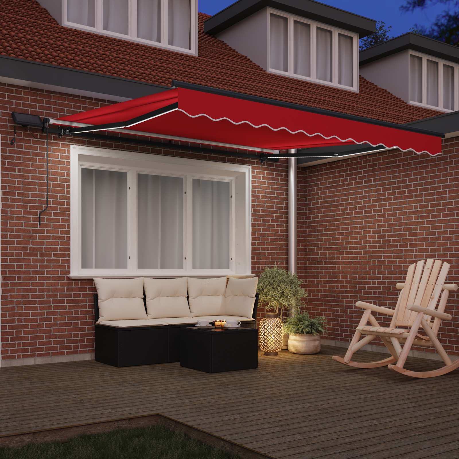 Markise Manuell Einziehbar mit LED 300x250 cm Blau und Weiß