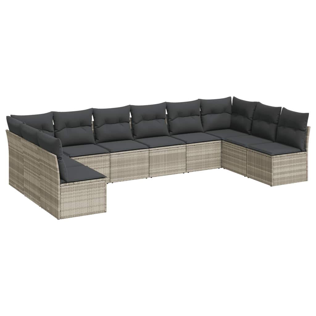 10-tlg. Garten-Sofagarnitur mit Kissen Schwarz Poly Rattan