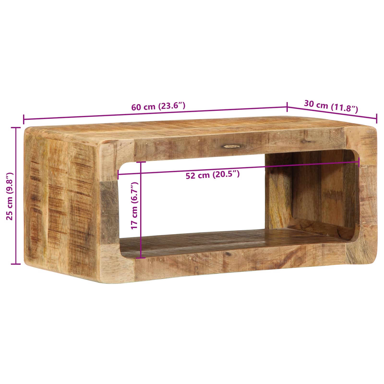 TV-Schränk mit Regal Braun 60 x 30 x 25 cm Massivholz Mango