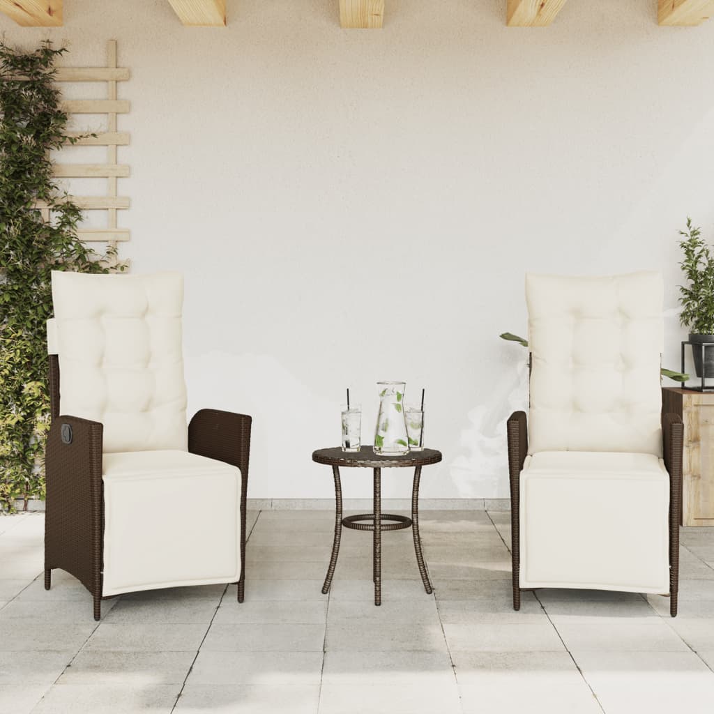 Gartensessel Verstellbar mit Kissen Schwarz Poly Rattan
