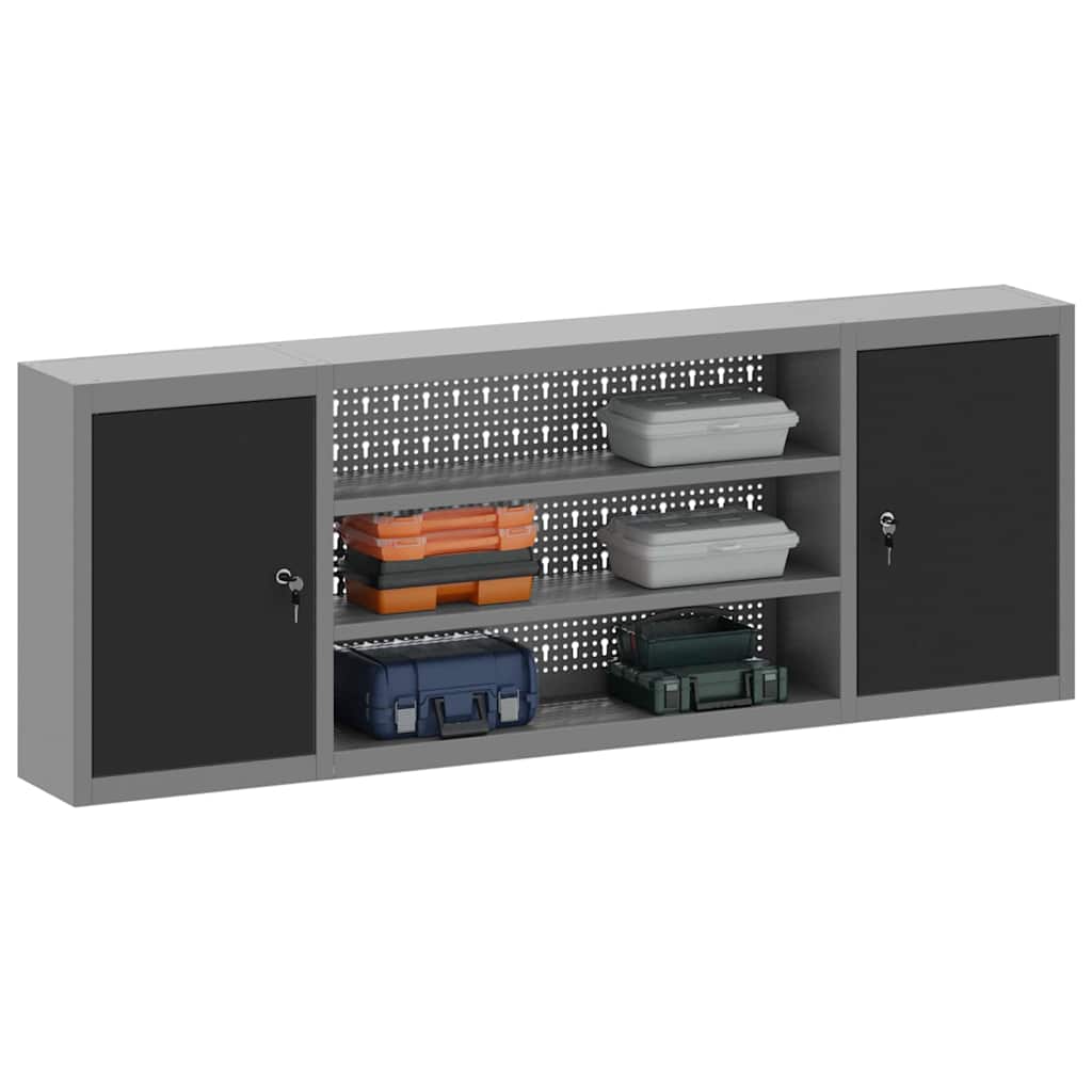 Werkzeugschrank mit Regal Schwarz und Grau 55 x 55 x 55 cm