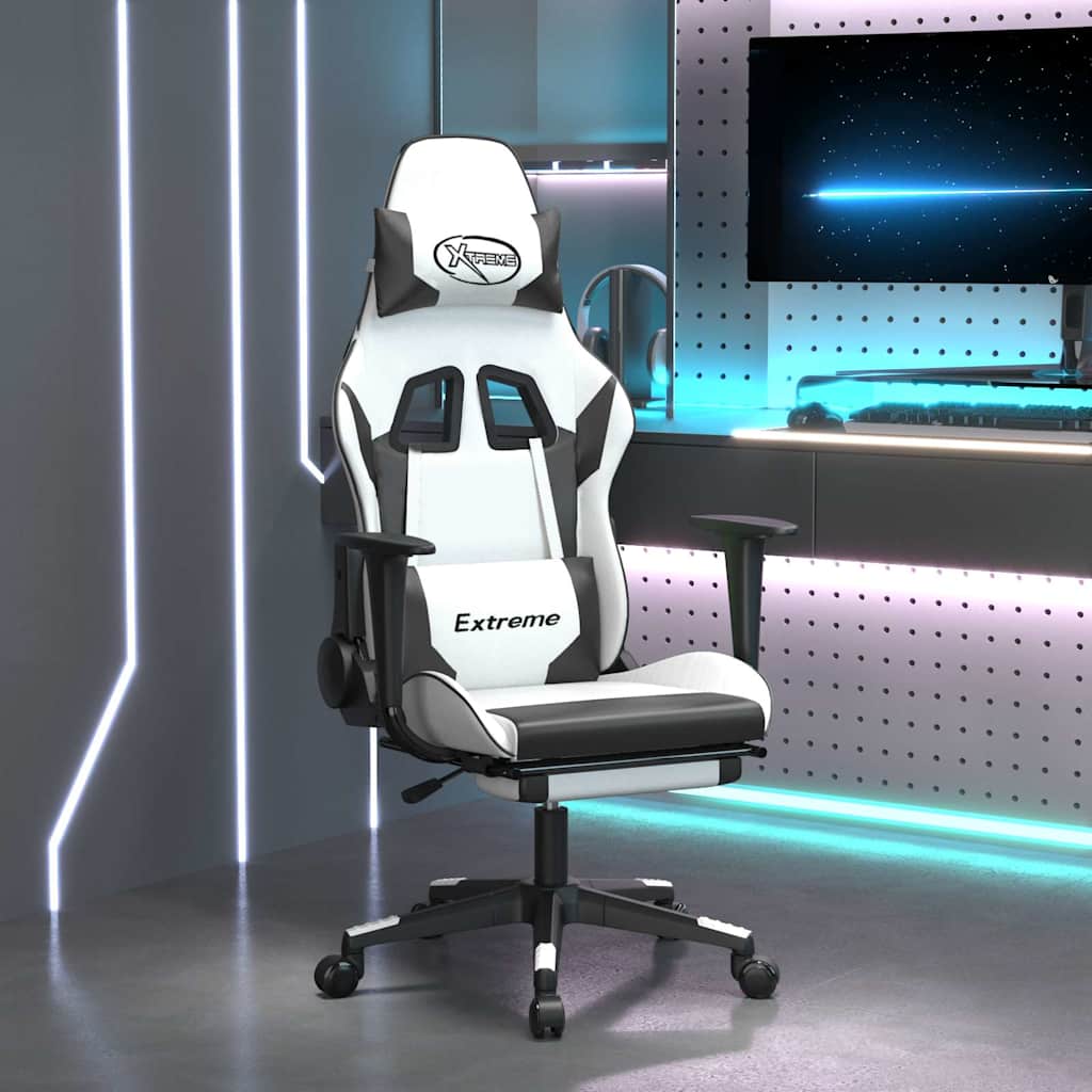 Gaming-Stuhl mit Massagefunktion Schwarz und Blau Kunstleder