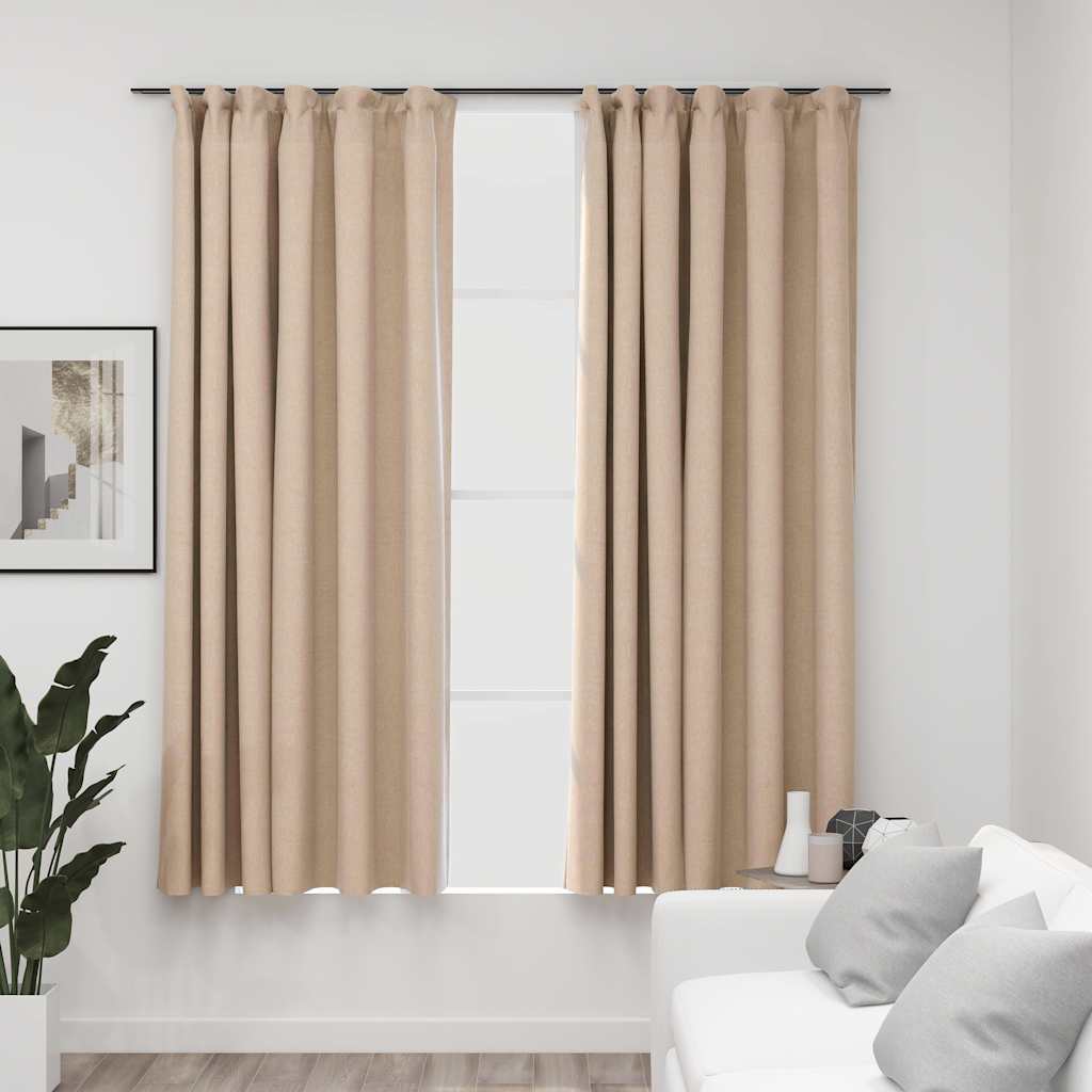 Verdunkelungsvorhänge Haken Leinenoptik 2Stk. Schwarz 140x175cm
