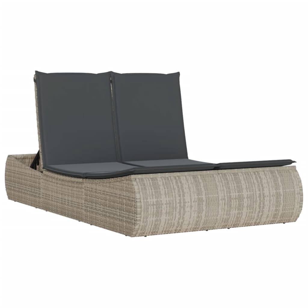 Doppel-Sonnenliege mit Kissen Schwarz Poly Rattan