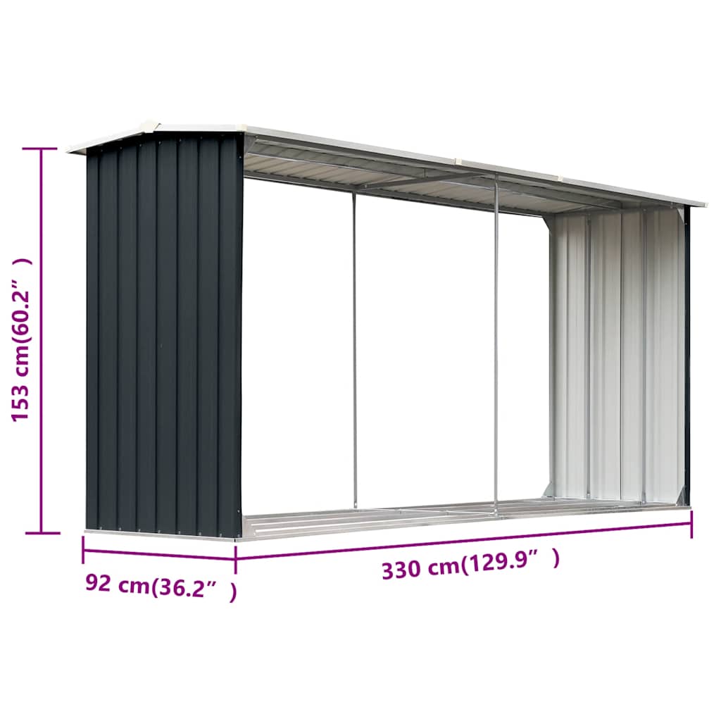 Brennholzlager aus verzinktem Stahl 330 x 92 x 153 cm Grau