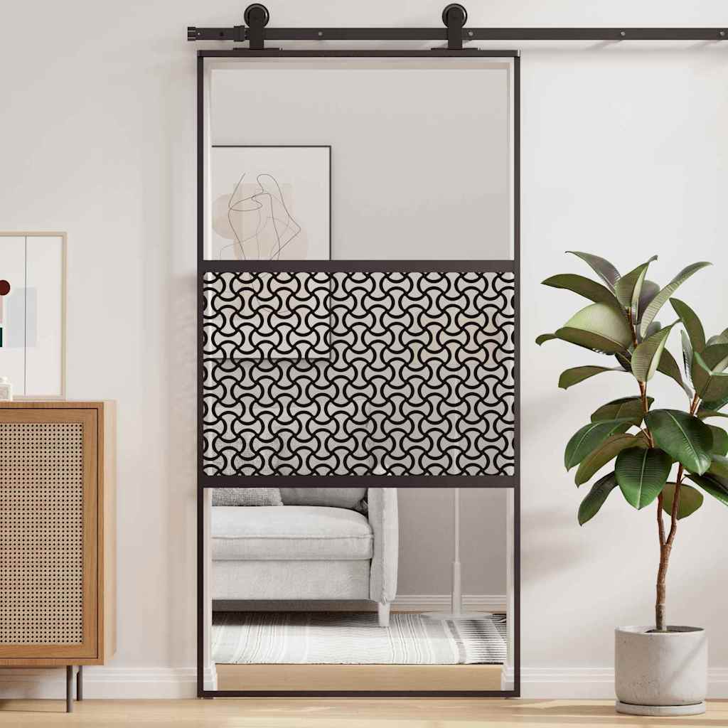 Schiebetür 3-teilig ESG-Glas und Aluminium 76x205 cm Schwarz