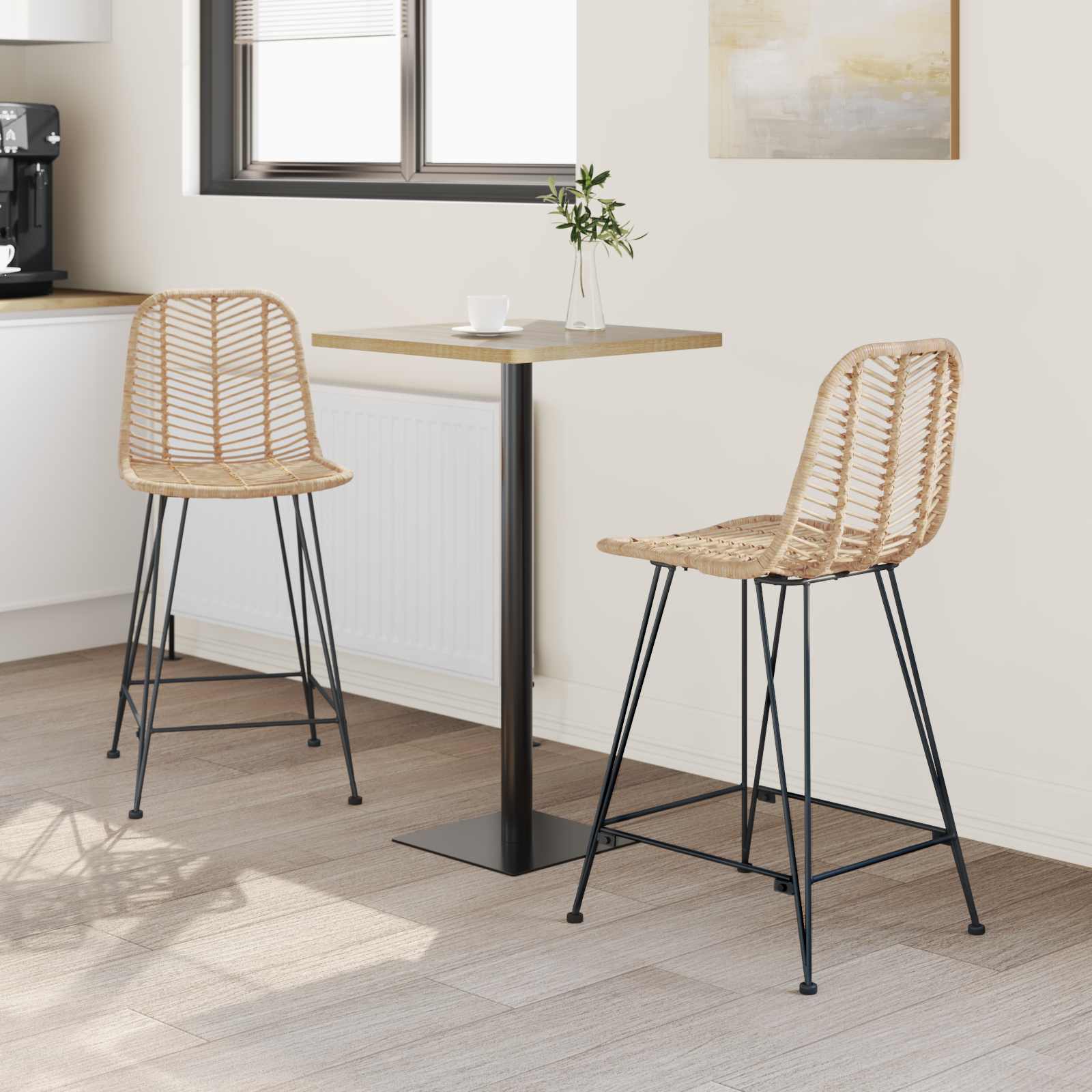 Barstuhl 2 pcs 44,5 x 54,5 x 97,5 cm Rattan und Eisen