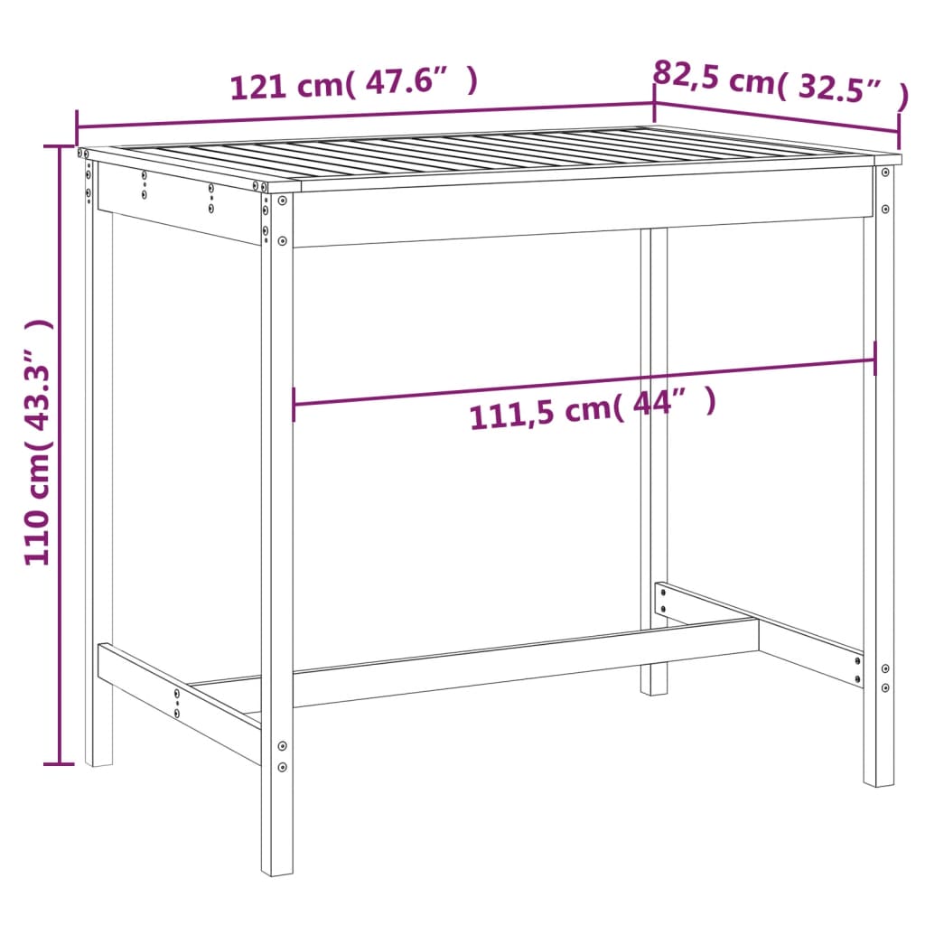 Gartentisch 82,5x82,5x110 cm Massivholz Kiefer