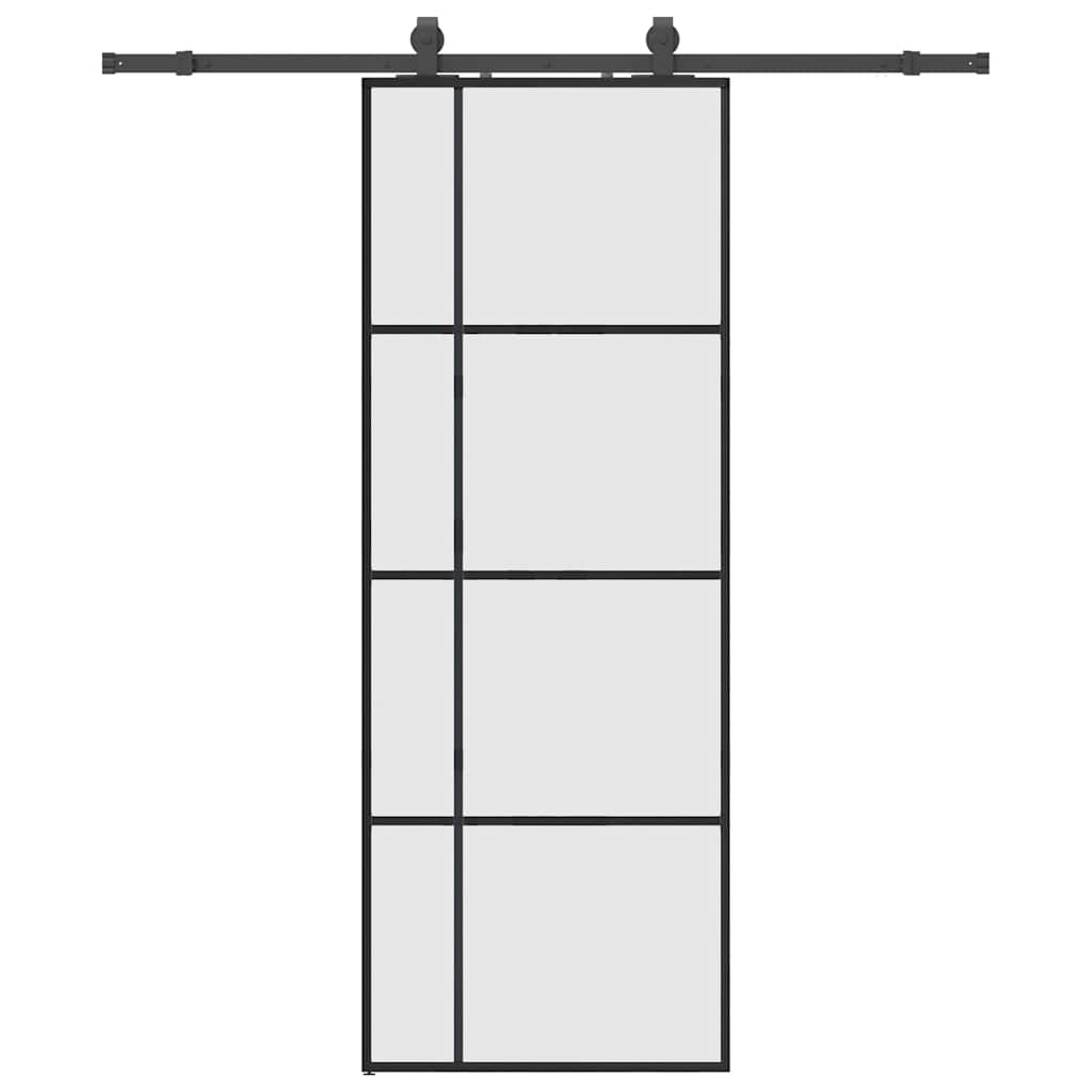 Schiebetür mit Beschlag Schwarz 76x205 cm ESG-Glas