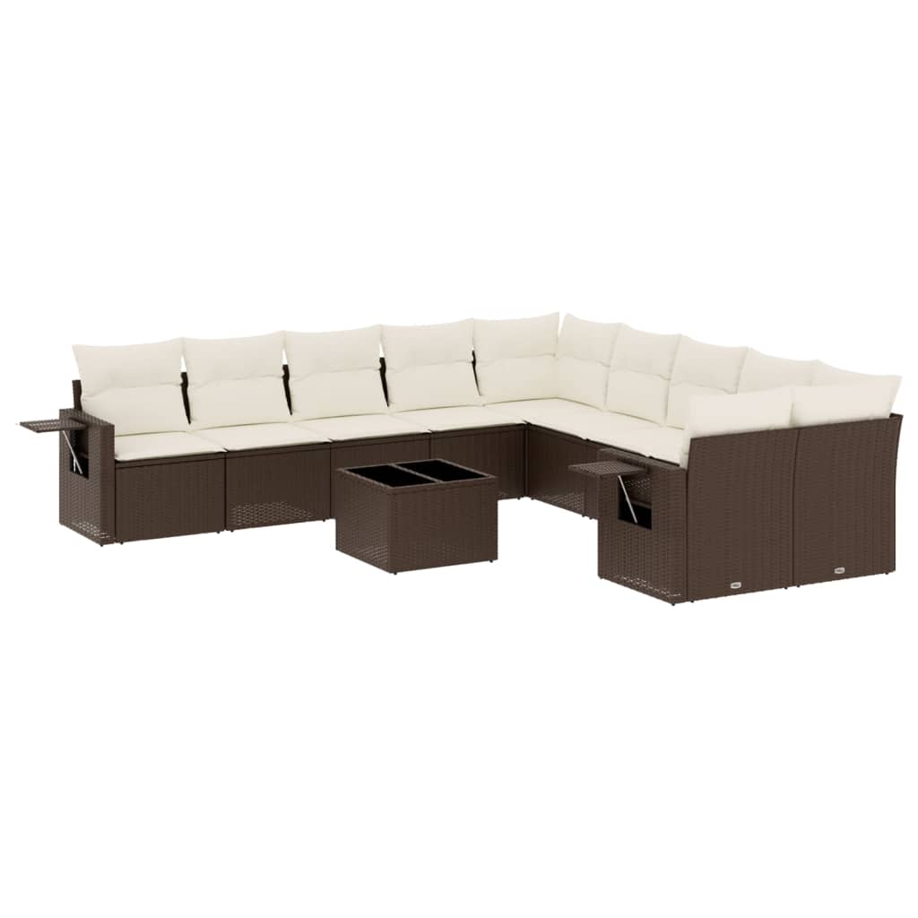 10-tlg. Garten-Sofagarnitur mit Kissen Schwarz Poly Rattan
